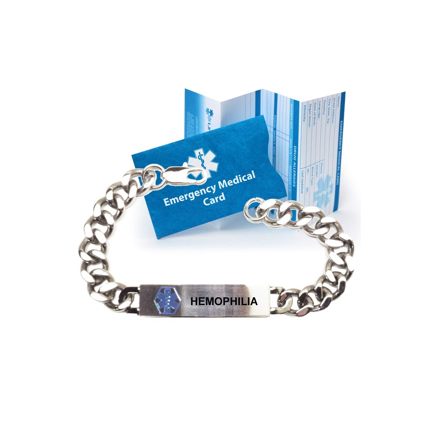 PreEngraved"Hemophilia" Traditional Stainless Steel Medical ID Bracelets for Men