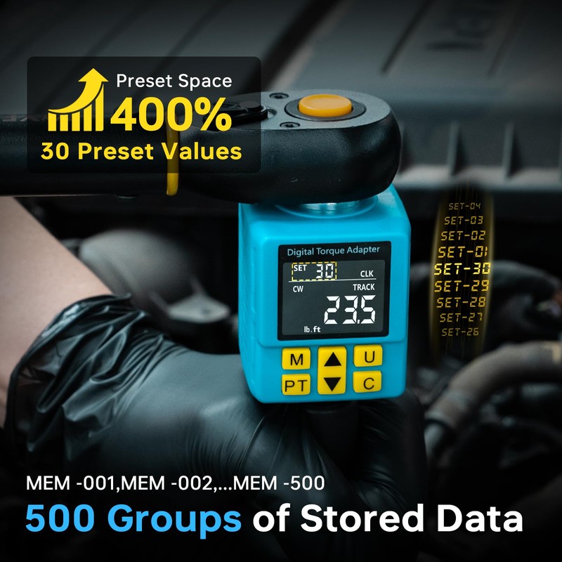 Upgrade 1/2" Digital Torque Adapter, (±1% Accuracy, 5-100Ft-lb), Precision Digital