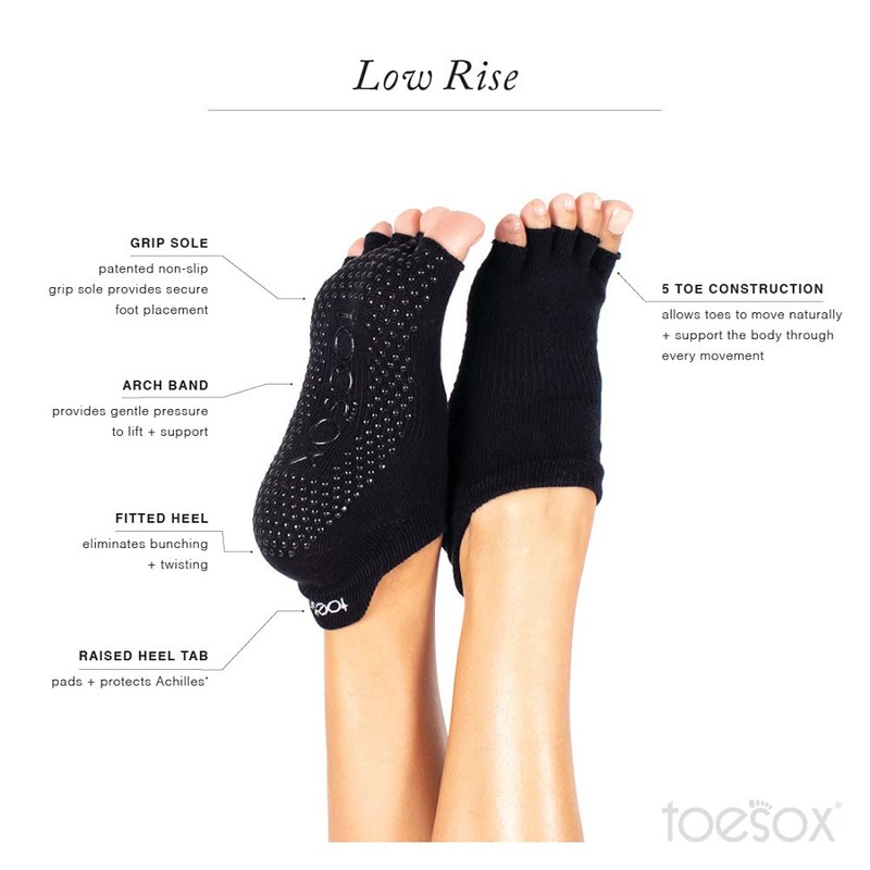ToeSox Women's Grip Half Toe Low Rise Socks, charcoal gray