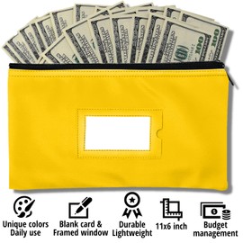 Money Bank Deposit Bag with Zipper | 11x6 inch | Yellow | Durable Leatherette Money Cash Coin Check Wallet Pouch for Men & Women with Framed ID Window and Blank Card | by GIDABRAND (5)