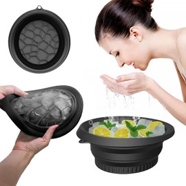 Face Bowl for Ice with Built-In Icetray, Silicone Ice Facial Folding Washbasin, Facial Plunge Bowl, Face Icebath at Home (Black)