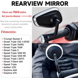 RUNNING PANTHER Motorcycle Handlebar Bar End Mirrors, CNC Aluminum 360 Degrees Adjustment Rearview Mirror Fit for Triumph Rocket 3/Street Triple 765RS/Bobber T120/Daytona 660 (Diamond Bar End Mirror)