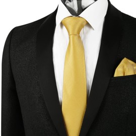 Alizeal Mens 8cm Solid Color Necktie and Hanky Classic Business Wedding Formal Tie with Pocket Square Set, Yellow Plaid