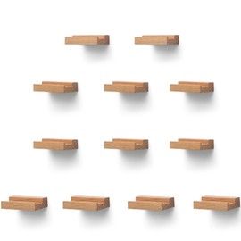 NIUBEST Wood Vinyl Record Shelf Wall Mount, Small Wall Record Holder Display Shelf, Vinyl Record Shelves Record Album Display Holder (12, Wood Color)