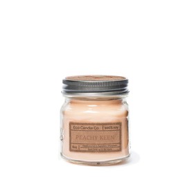 Eco Candle Co. Mason Jar Candle, Peachy Keen, 8 oz. - Scents of Peaches, Sugar, & Lemon Juice - 100% Soy Wax, No Lead, Kraft Label & Antiqued Pewter Lid, Hand Poured, Made from Midwest Grown Soybeans