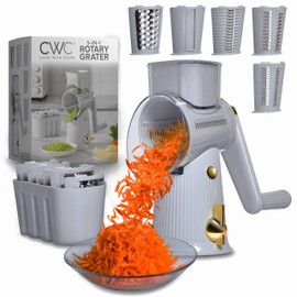 COOK WITH COLOR Rotary Cheese Grater with Handle - Counter Cheese Grater Suction Base with Hand Crank - 5 Blade Cheese Shredder - Easy to Use Manual Vegetable Chopper and Mandolin