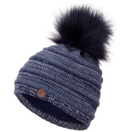 Faera Winter Hat Warm Lined Faux Fur Bobble Hat Fleece Lining Winter Knitted Hat Beanie Hat Women’s Men’s Unisex One Size -