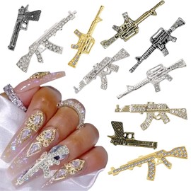 KACHIMOO 3D Metal Gun Nail Charms,10 PCS Luxury Diamond Gun Charms for Nails Alloy Gun Charms Nail Rhinestones for Nail Art Decorations Nail Accessories, Mixed Style