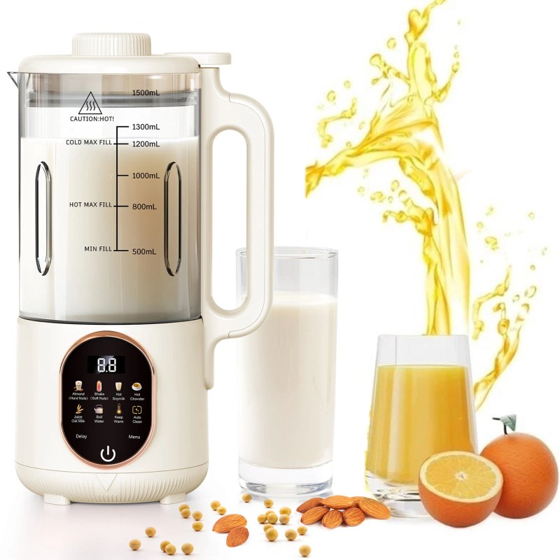 Flelano 50oz Automatic Nut Milk Maker, Homemade Hot Soy Milk