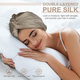 Silk Bonnet for Sleeping, 22 Momme Grade-6A 100% Pure Mulberry Silk Bonnet for Hair Care, Maintaining Hairstyles Overnight, Elastic and twist knot design, Hair Bonnet for Sleeping (1PC, Beige)