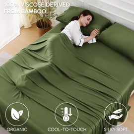Swiftify 100% Organic Viscose Derived from Bamboo, 4-Piece King Bed Sheet Set, Ultra Soft & Luxuriously Cooling Sheets, Deep Pocket Fits 16" Mattress, Perfect for Hot Sleepers, Forest Green