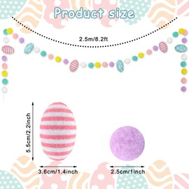 Whaline Easter Felt Pom Pom Banner Easter Egg Hanging Garland with Colorful Pom Ball Cute Egg Decorative Hanging Bunting Banner for Spring Holiday Home Mantel Wall Party Supplies, 8.2Ft