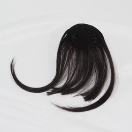 Bangs Hair Clip Synthetic hair wispy bangs fringe clip in hair extensions in Fringe Front Natural Curved Flat Neat bang with Temples for women (dark brown)