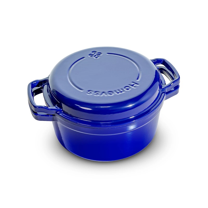 5Qt Enameled Blue Cast Iron With Double Handle Pot Lid