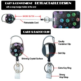 Heavy Duty ID Badge Holder with Detachable Lanyard, Fashionable Badge Reel with Carabiner Clip, Nurse Medical Student Teacher Office Women Men Gifts (Dog Paw)