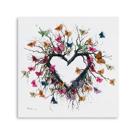 Yidepot Butterfly Canvas Print Wall Art for Bedroom: Heart Shaped Branches Surrounded by Colorful Butterflies Love Themed Picture for Teen Girls (12"x12"x1 Panel)