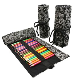 Maydahui 72 Pocket Black Leaf Canvas Pencil Holder
