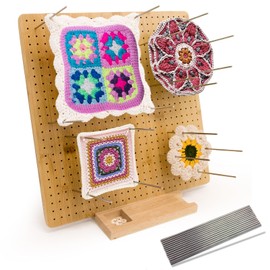 15" Crochet Square Blocking Board for Crocheting with 15 Stainless Steel Rods, Crochet Blocking Board with Pegs, Granny Square Blocking Board Gifts for Mothers, Grandmothers, Knitting Enthusiast