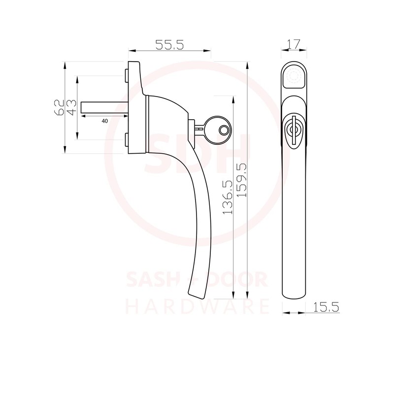Anthracite Grey Inline UPVC or Timber Key Locking Espag Window