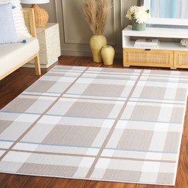 SAFAVIEH Groove Collection Area Rug - 9' x 12', Beige & Light Blue, Plaid Design, Non-Shedding & Easy Care, Ideal for The Living Room, Dining, Bedroom (GRV112A)