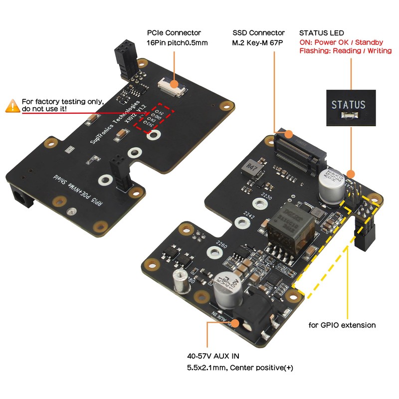 Geekworm X1012 PCIe to M.2 HAT Key-M NVMe SSD and