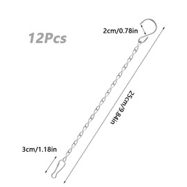 Graplan Pack of 12 Hanging Basket Chains 25 cm Chain for Hanging Silver, Metal Chain for Hanging, Hanging Chain with Hooks for Bird House, Wild Bird Feed, Hanging Basket, Lantern with Handle