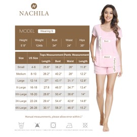 NACHILA Pajamas Set for Women-Viscose Made from Bamboo Short Sleeve Pj Set Cool Sleepwear Pink L