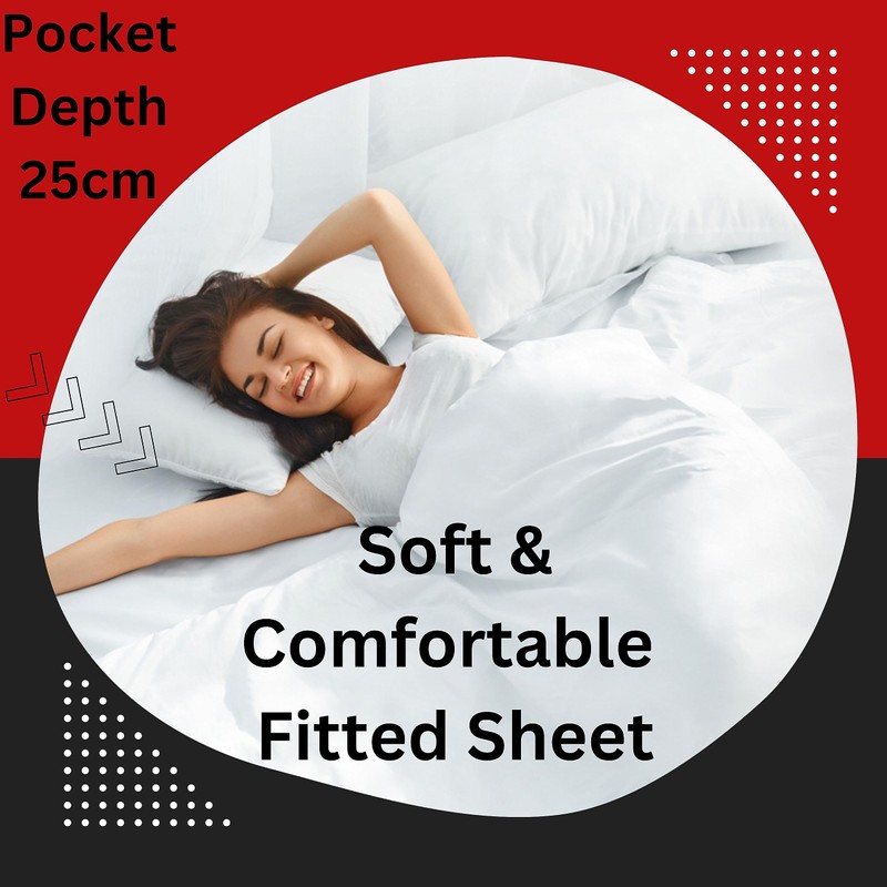 EV DEKOR®MF0001 Fitted Sheet Double, White - Deep Pocket Bedsheet