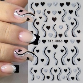 8 Sheets Valentine's Day Nail Art Stickers 3D Self-Adhesive Heart Red Nail Stickers White Nails Design Nail Decals Star Gold Nail Art Supplies Accessories for Women Nail Decoration