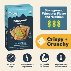Patagonia Provisions Organic Multiseed Crackers (3 Pack) – 3g Plant Protein Per Serving – Made with Wheat Flour & Sea Salt – Non-GMO, No Added Sugar - Crispy & Crunchy