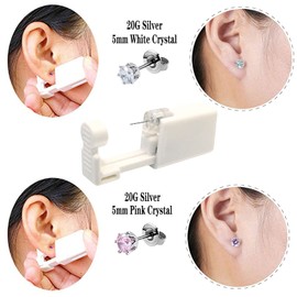 4 PCS Self Ear Piercing Gun Kit, Disposable Ear Piercing Gun Tool Set with Stud Earrings and Clean for Salon Home Use (5MM)