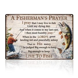 DOODLREAM Funny Fishing Tin Sign Wall Decor, A Fisherman's Prayer Live to Fish Metal Sign Vintage Wall Poster for Home Fishing Room Man Cave Bedroom Bathroom Bar Club, Fishing Gift for Men 8" x 12"