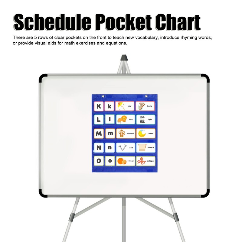 Magnetic Pocket Chart, Classroom Hanging Pocket Chart, 5 Rows Transparent
