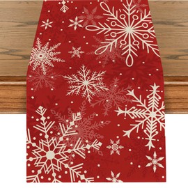 Tarklanda Christmas Snowflakes Table Runner, Red Xmas Table Runner, Wintery, Seasonal, Washable Kitchen Dining Table, Table Decoration for Indoor and Outdoor, Holiday, Party, Living Room, 40 x 140 cm