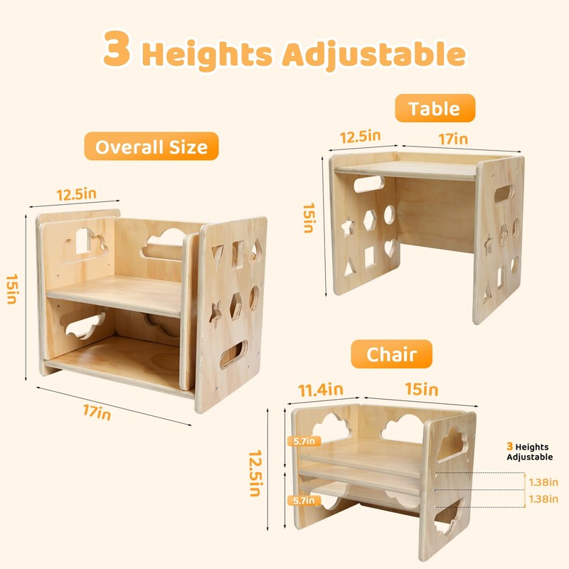 Satisure Montessori Weaning Table and Chair Set, Wooden Toddler Table