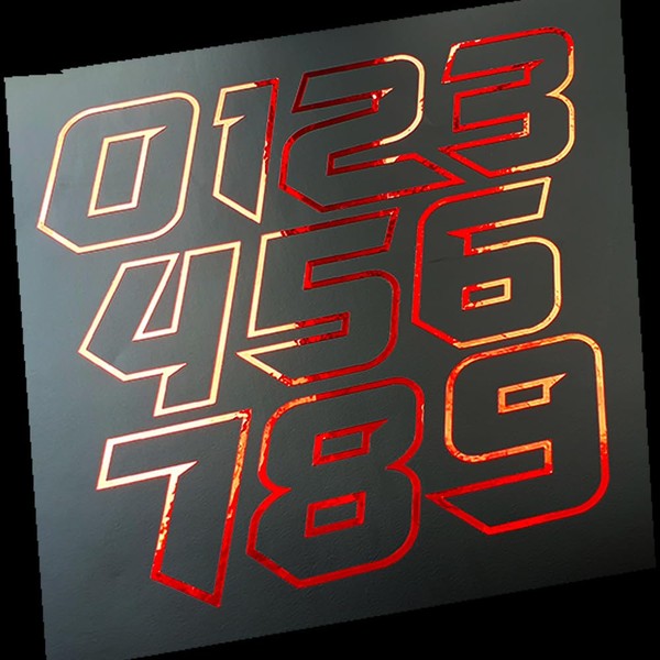 Race Numbers Red Chrome Outline Vinyl Decal Graphics x 6
