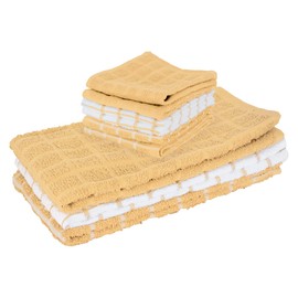 Ritz Premium Kitchen Towel & Dish Cloth Set, Highly Absorbent, Super Soft, Long-Lasting, 100% Cotton Terry Drying Kitchen Cleaning Cloths, 3-Pack Towels, 6-Pack Dish Cloths, Straw