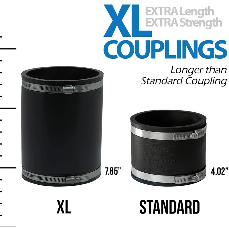 Fernco XL 1056-552 Extra Long 5” Flexible Pipe Coupling CI/Plastic/Steel