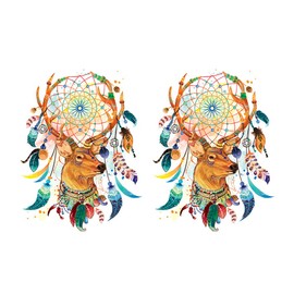 WIRESTER 2 Sheets Of Temporary Tattoo Stickers for Girls Boys Kids Adults, Fake Tattoos on Face Hand Neck Wrist Party Favor Body Art, Tattoo Sheet 6 x 7.87 inch - Deer Dream Catcher
