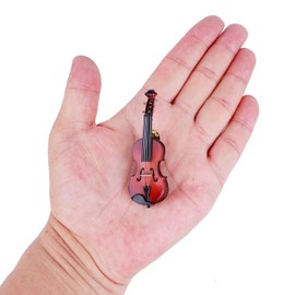 Dselvgvu Wooden Miniature Musical Instrument Fashion Lapel Pin Mini Musical Instrument Brooch Replica with Red Velvet Lined Instrument Case Birthday Gifts for Men and Women (2.76" Violin Pin)