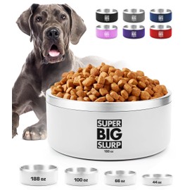 Tuff Pupper Heavy Duty Insulated Dog Bowl | Double Wall Stainless Steel Dog Food Dish | Non-Slip Spill Proof Dishwasher Safe Cat Bowl | Water Dish for Feeding Large Medium Small Pets (188oz, White)