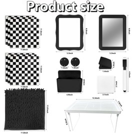 COARVXA 17Pcs Locker Set with Magnetic Accessories, Whiteboard, Shelf, Mirror, Rug & More for School Lockers，Checker Style (Black Checker)