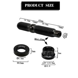RISON-Titanium Set of 12 Titanium Stud Bolts for Exhaust Manifold M8 M10, Exhaust Manifold Bolt Nut Kit, Exhaust Manifold Flange Nuts Pin Screws Exhaust Manifold for Exhaust Systems Car Engines