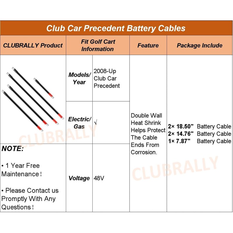 CLUBRALLY Club Car Precedent Battery Cables Set 48 Volt 3