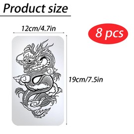 SSyang 8 Sheets Temporary Tattoos, Fake Dragon Tattoos, Temporary Adult, Tatoo Temporaire, Dragon Tattoo Temporaire Waterproof, Totem for Men and Women