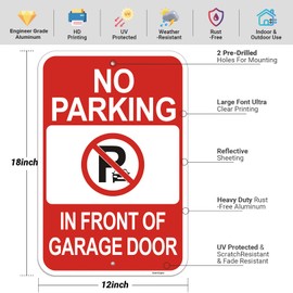 2 PC Large No Parking in Front of Garage Door Sign, 18"x12"No Parking Signs