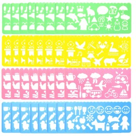 Cityrosy 32 pcs Drawing Stencils,Rainbow Scratch Paper for Stencils, Kids Activity Kit,Suitable for Classroom,Birthday,Party