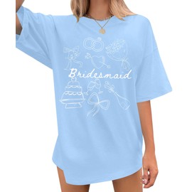 Bride Shirt Women Engaged Bridal Shower Tee Oversized Bride Squad Bridesmaid T-Shirt Bachelorette Wedding Party Tops Blue