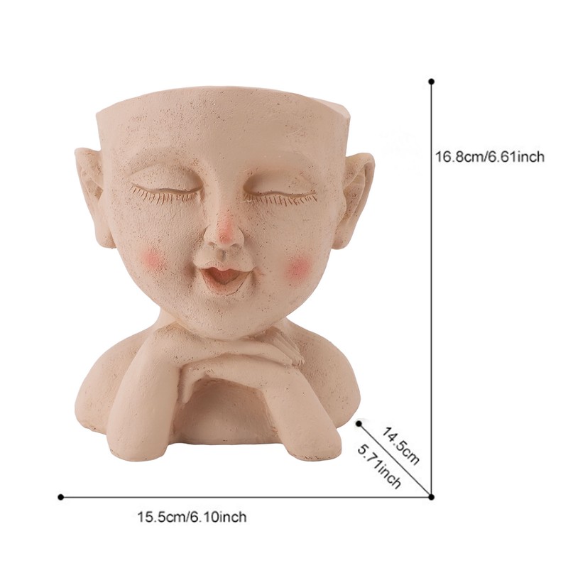 Men Face Flower Pot Hand Painting Resin Men Head Flowerpot