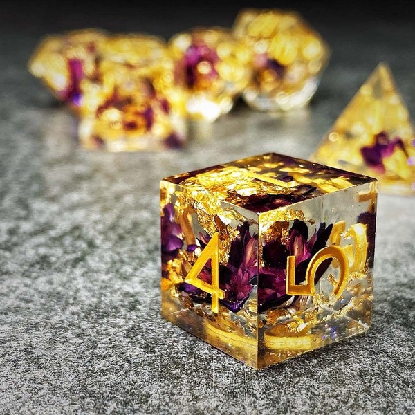 Sage’s Portal Enchanted Flowers DND Dice Set Resin Sharp Edge